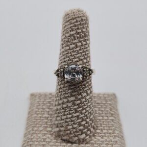 Size 7 Sterling Silver Clear Sapphire With Diamond Accents Ring A4033